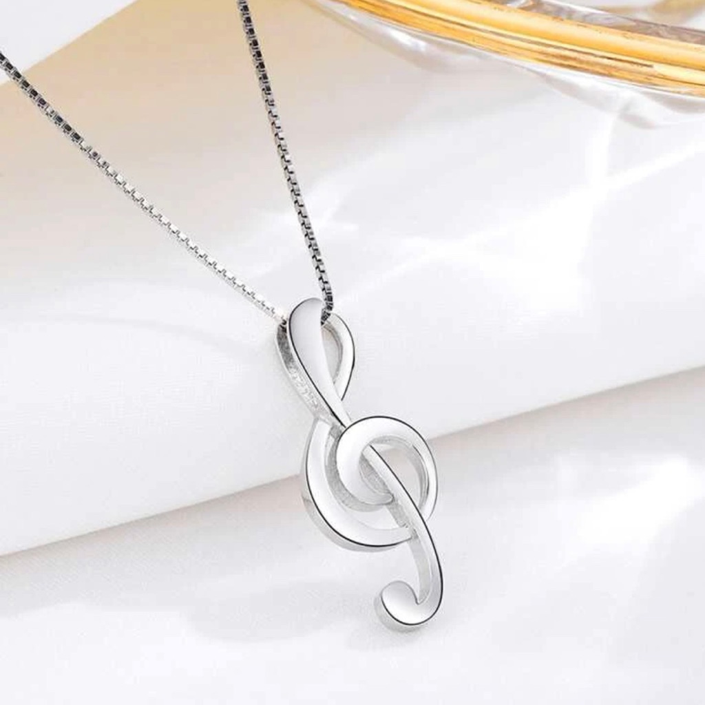 925 Sterling Silver Treble Clef Musical Note Charm Pendant Necklace W Chain 55$